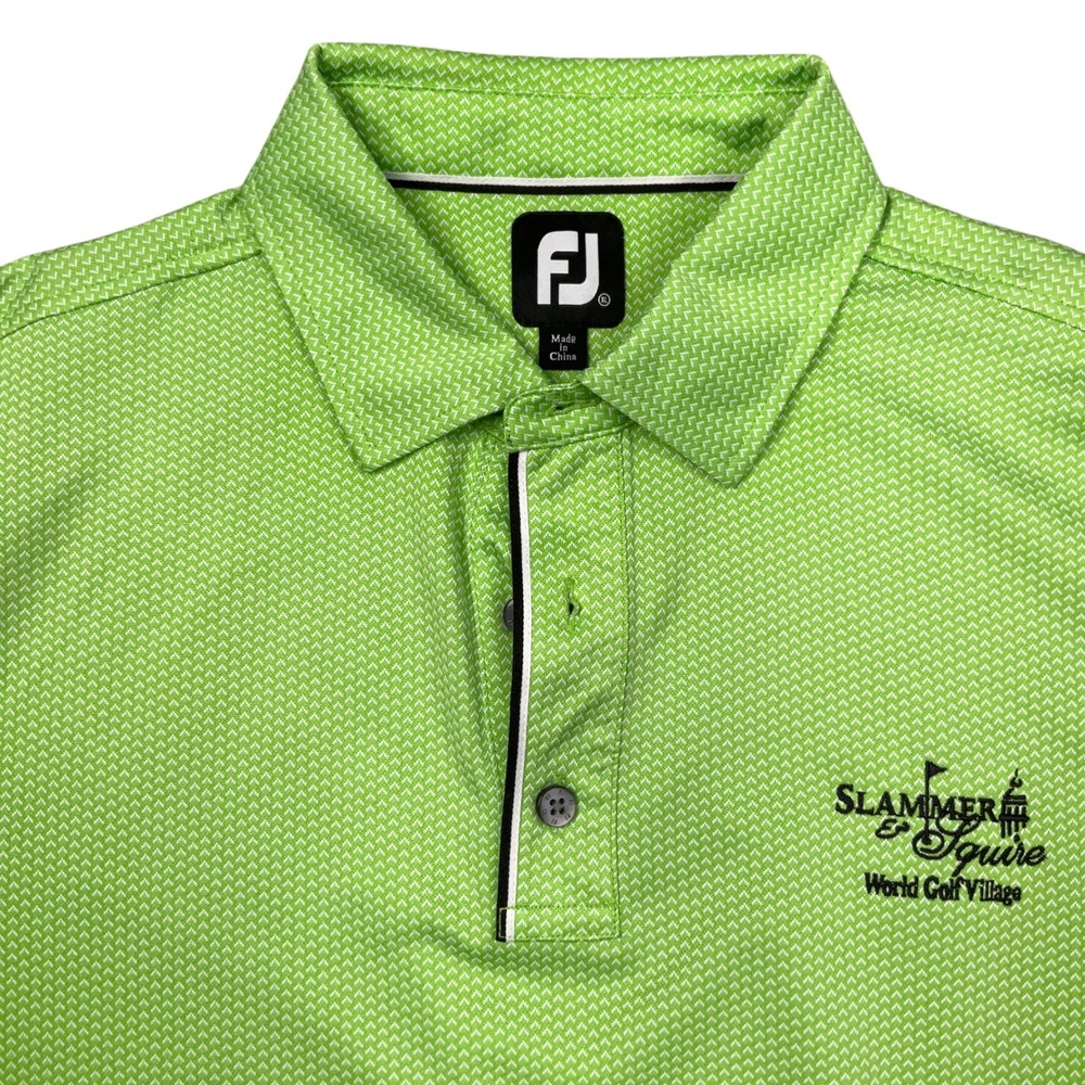 FootJoy Polo Shirt Men XL Lime Green Chevron Slammer & Squire Golf Village Logo